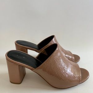 BCBG patent leather nude mules